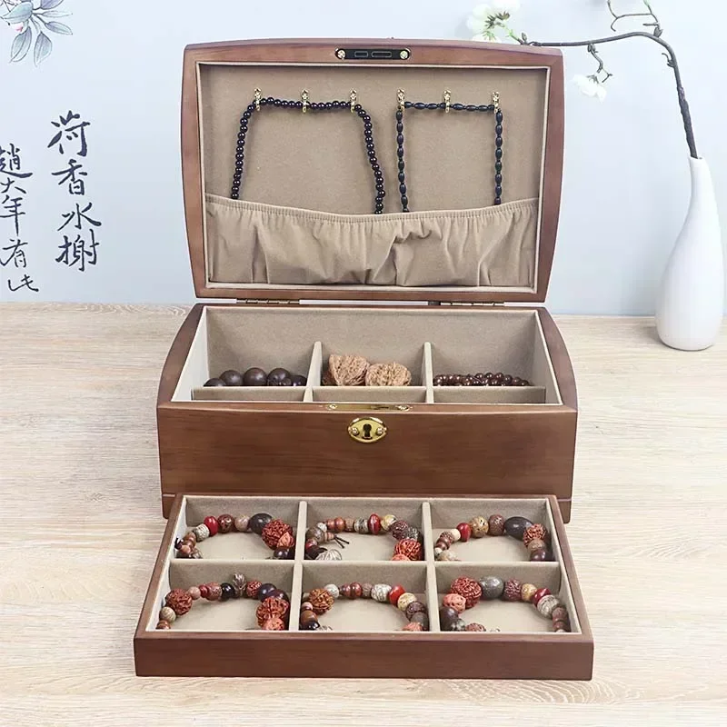 YB  Two-Layer Wooden Lockable Large-Capacity Writing Box, High-End Luxury Bracelet Box, Agate Bracelet