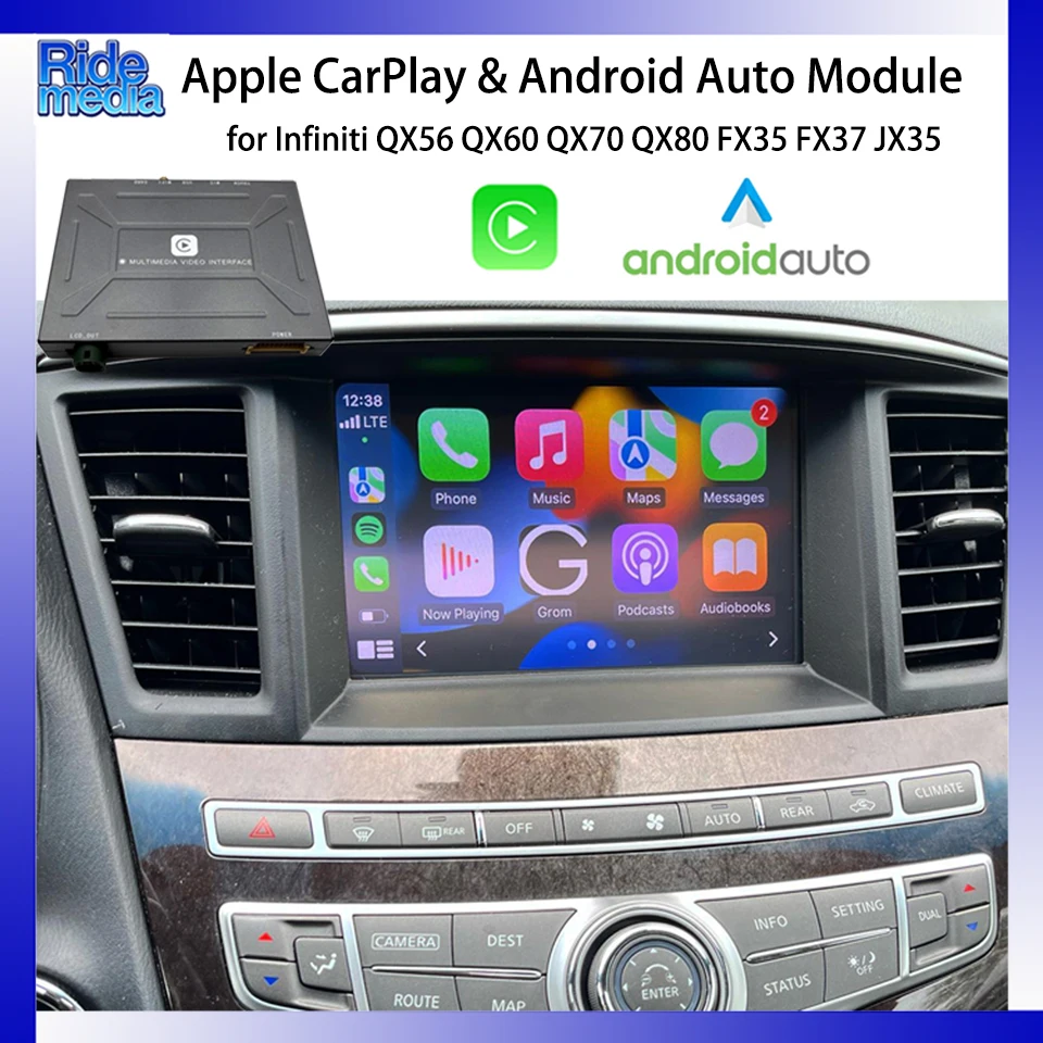 Image of RideMedia 2026 Upgrade GPS Musik Bluetooth CarPlay Android-Schnittstelle für Infiniti QX56 QX60 QX70 QX80 FX37 FX50 JX35 M25 M37