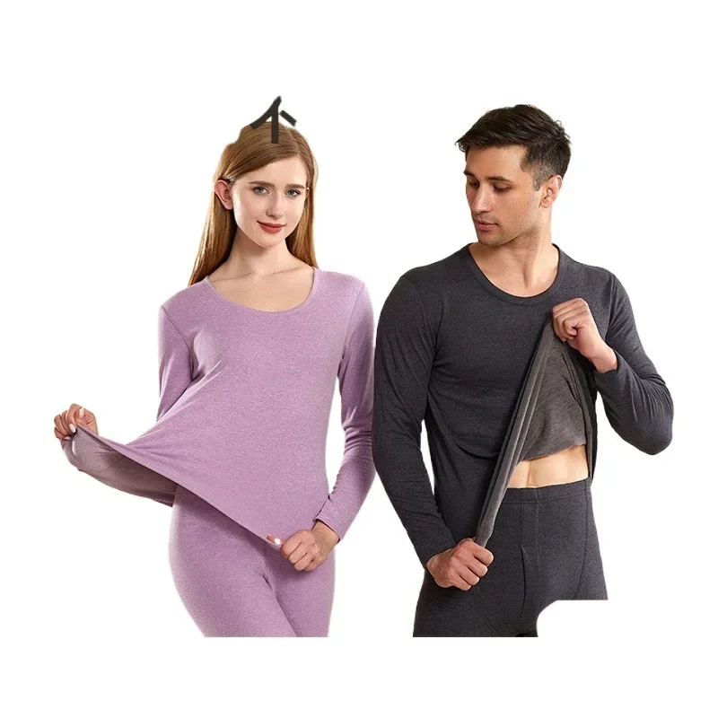 Man Winter Thermal Underwear Set Fleece Double-sided Fabric Base Layer Set for Cold Weather Lingerie Women Thermal Clothing Set