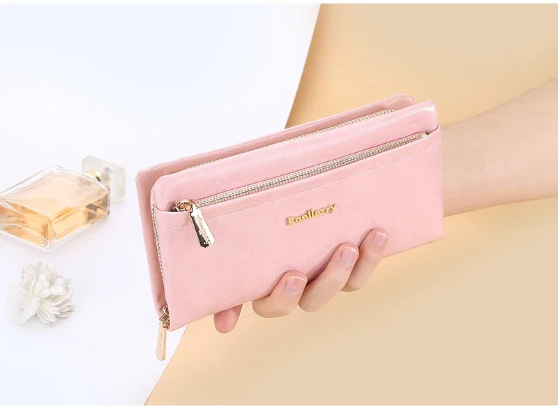 Baellerry Lange Damen-Geldbörsen, Tasche mit Handyfach, Namensgravur, Marken-Damen-Geldbörse mit Reißverschluss, Kartenhalter, Damen-Geldbörse für Mädchen – Detail 15