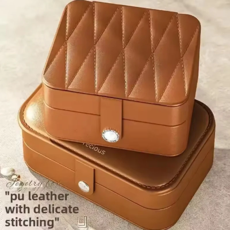 

New Portable High-End Gold Jewelry Box Multi-Functional Velvet Storage Jewelry PU Box Earring Storage Case Necklace Double-Layer