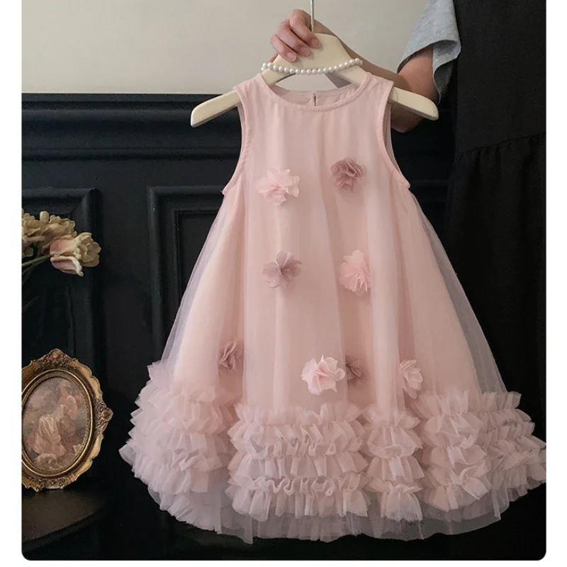 

Baby Girls Dresses Child Summer Floral Sleeveless Dresses Toddler Casual Fashion Outfit Size 2-9Y Sweetheart A-Line Mesh Skirt