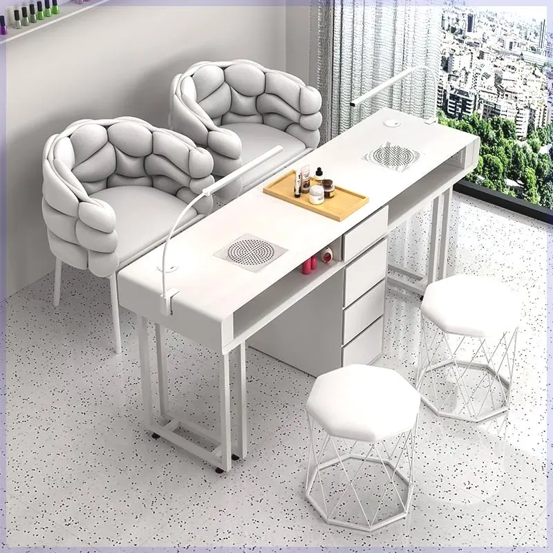 

Lamp Large Nail Desk Organizer Drill White Reception Nail Desk Nordic Vacuum Mesa Para Manicura Nail Salon Luxury Furniture