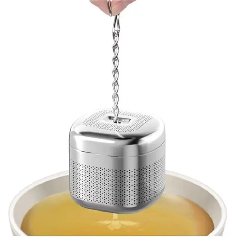 Stainless Steel Square Tea Infuser Extra Fine Mesh Loose Tea Steeper Filter With Chain Tea Ware