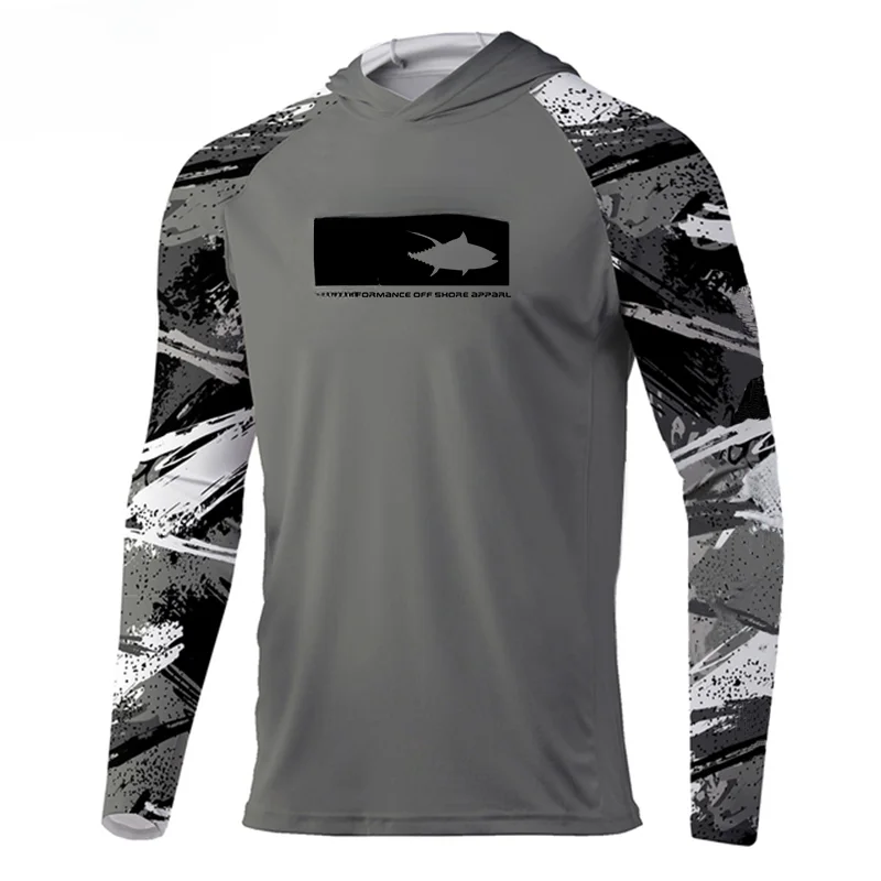 2023 New Men\'s hooded Fishing T-Shirt Outdoor Long Sleeve Mesh Apparel UV Protection Angling Clothing UPF 50+