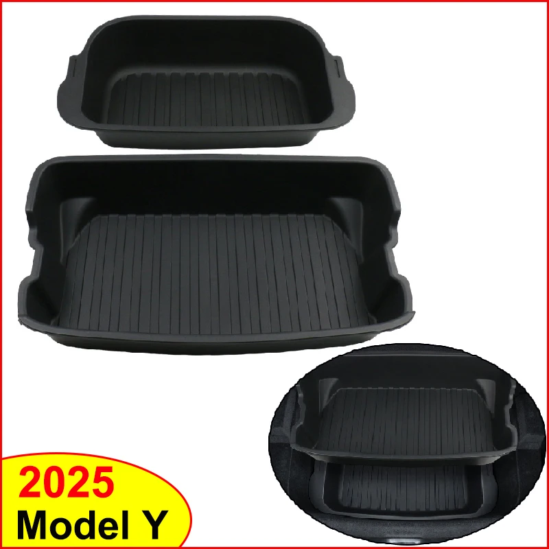 For Tesla Model Y Juniper 2025 Frunk Organizer Box Rear Trunk Double-deck Storage Box Front Cargo Dustproof Luggage Storage Tray