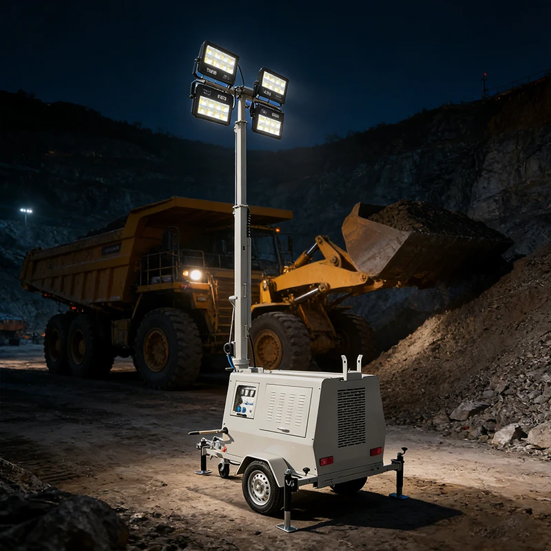 Diesel Generator LED Light Tower Trailer Mounted Portable Lighting Equipment for Road Work Outdoor Use