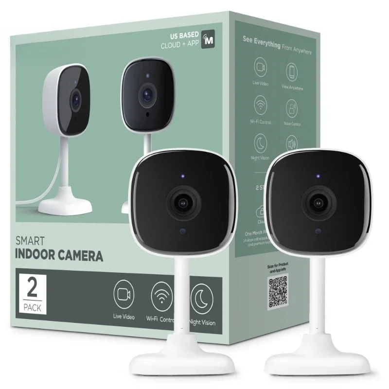 

New Upgrade 1080P Smart Indoor Security Camera with Voice Control - 2.4 GHz Wi-Fi (2 Pack), White
