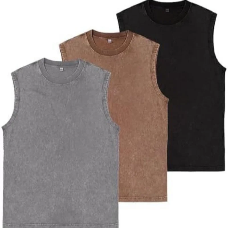 Gewaschenes 230G 100% Baumwoll-Tanktop für Herren, Ärmelloses Bodybuilding-Oberteil, Fitness-Workout-Laufweste, Sportbekleidung