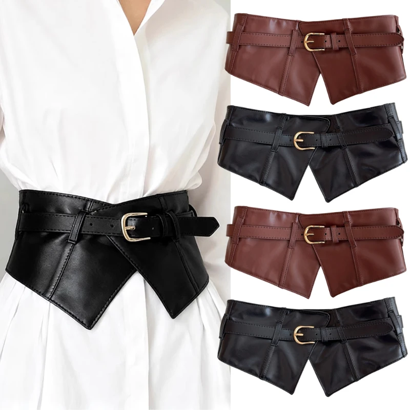 

Модные декоративные широкие ремни женские черные кофейные эластичные пояса из искусственной кожи классические ремни с пряжкой корсет Cincher для платьев пальто