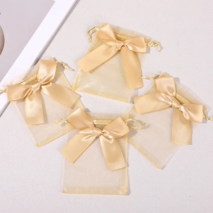 10/20pcs Ribbon Bow Organza Drawstring Gift Bags Pouche Wedding Bridal Shower Birthday Party Favor Bag Elegant Jewelry Packaging view 2