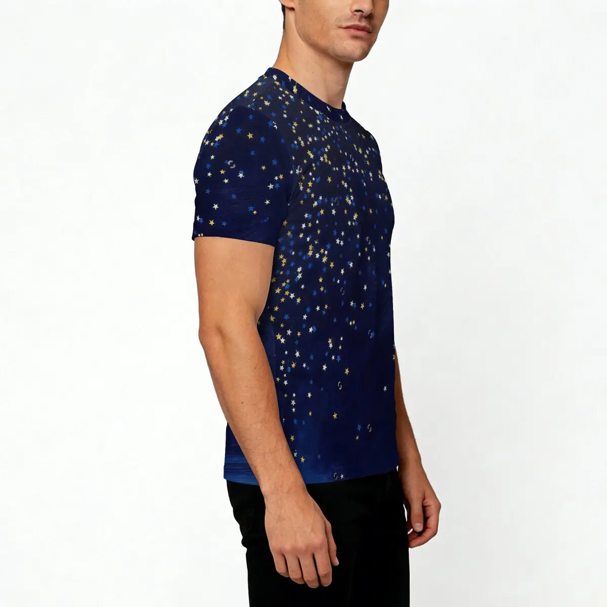 Simple and Personalized Starry Sky Print Men's Summer Round Neck Short Sleeved T-Shirt, Fashionable and Versatile Daily Top