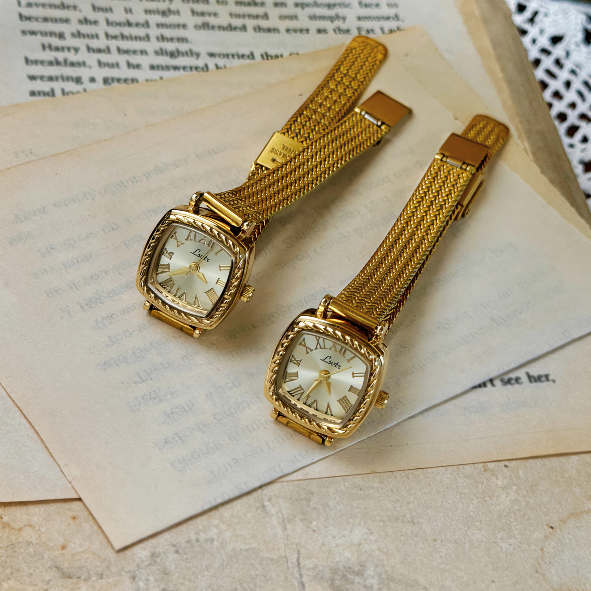 1pc French Vintage Style Gold Dial Quartz Copper Watchband Women's Wristwatch, Elegant, Fashionable, Exquisite Watch for Women