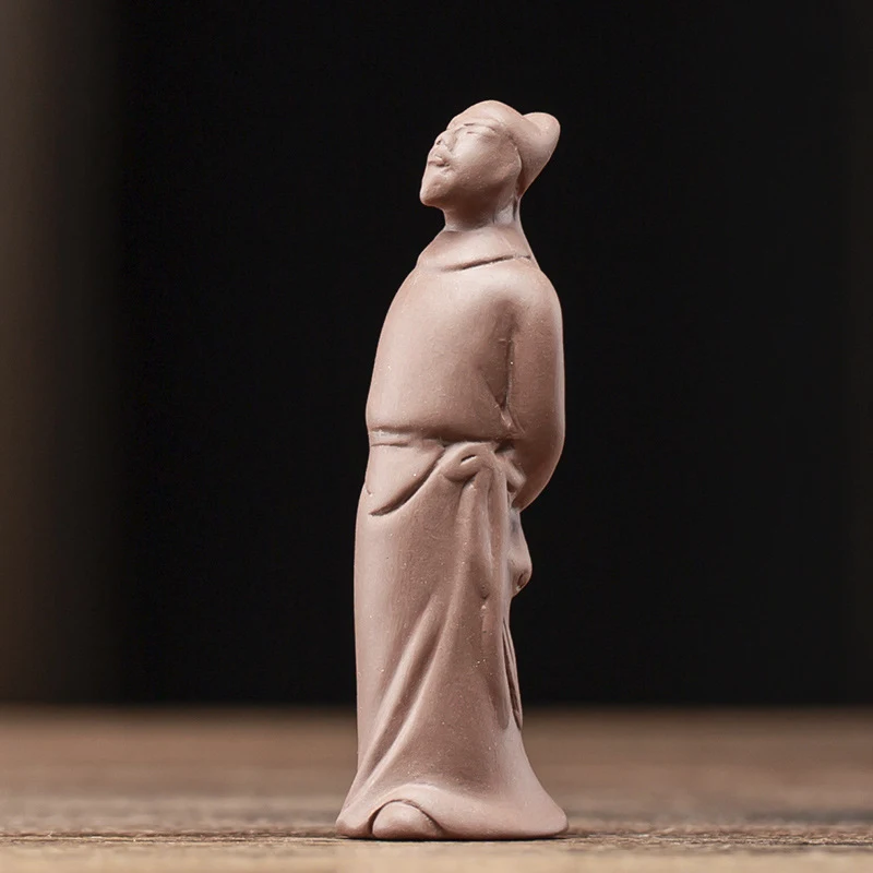 Chinese-Style Zen Monk Figurine, Creative Ceramic Purple Clay Tea Ceremony Flowerpot Accessory, Rockery And Fish Tank Decoration