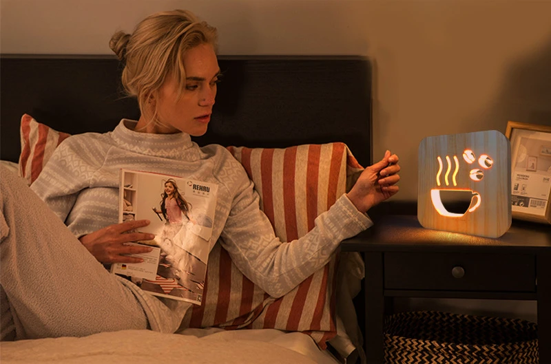 New and Unique Creative Solid Wood Hollow Carving Wood Night Light