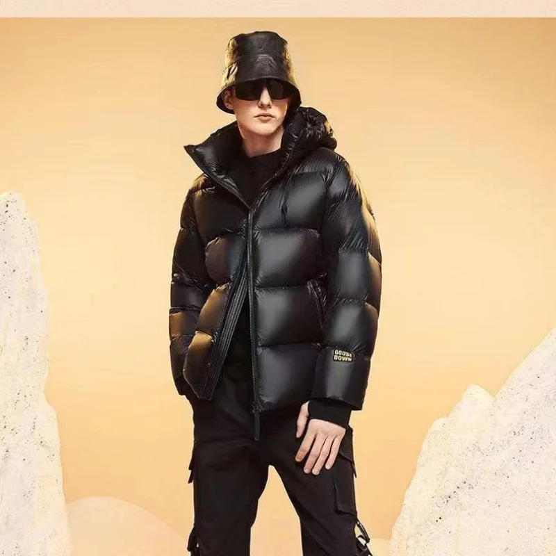 Mannen Winter Mode Witte Eend Donzen Jas Man Retro Licht Donzen Jassen Mannen Effen Kleur Losse Capuchon Overjassen H381