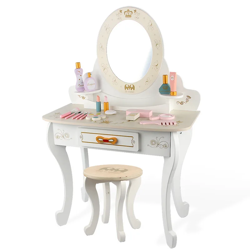 Factory Direct Sales Girls Wooden Role Play Toy Princess Dressing Table Children Simulation Baby Dressing Table