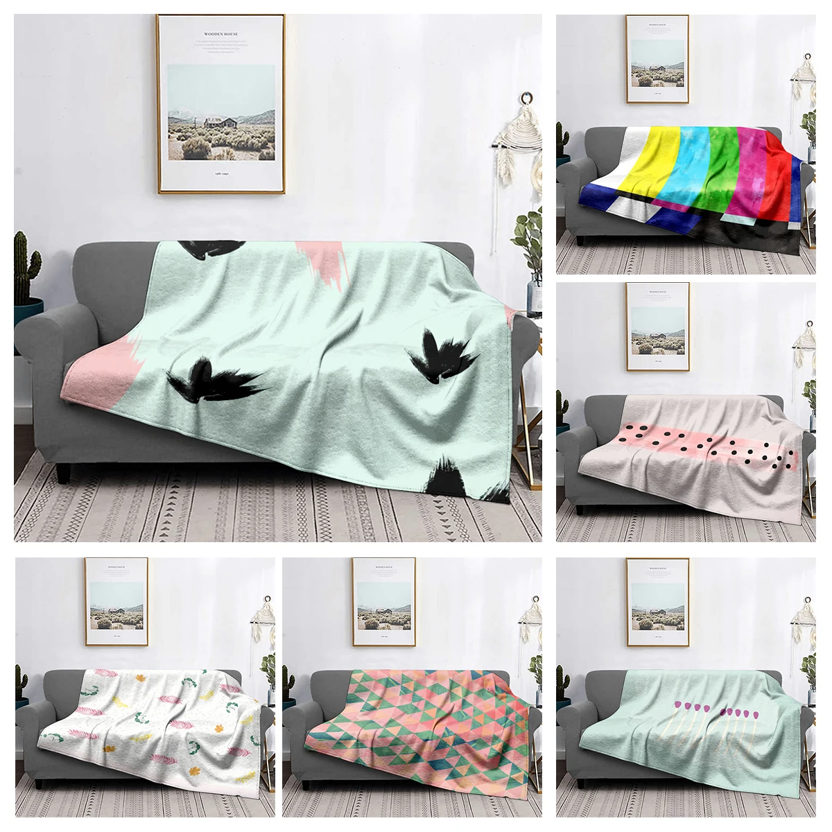 

Home decoration plush Throw Sofa blanket Anime animals Bedspread bed fluffy soft blankets decor Plaid Modern morandi Abstract