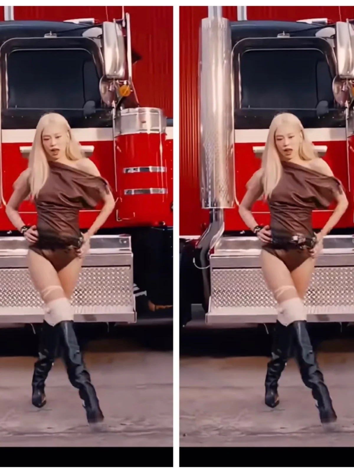 

Jennie New Song MV Performance Suit Brown Design Sensual Side oulder Zipper Sexy PU Leather Jumpsuit Stage Costume Women