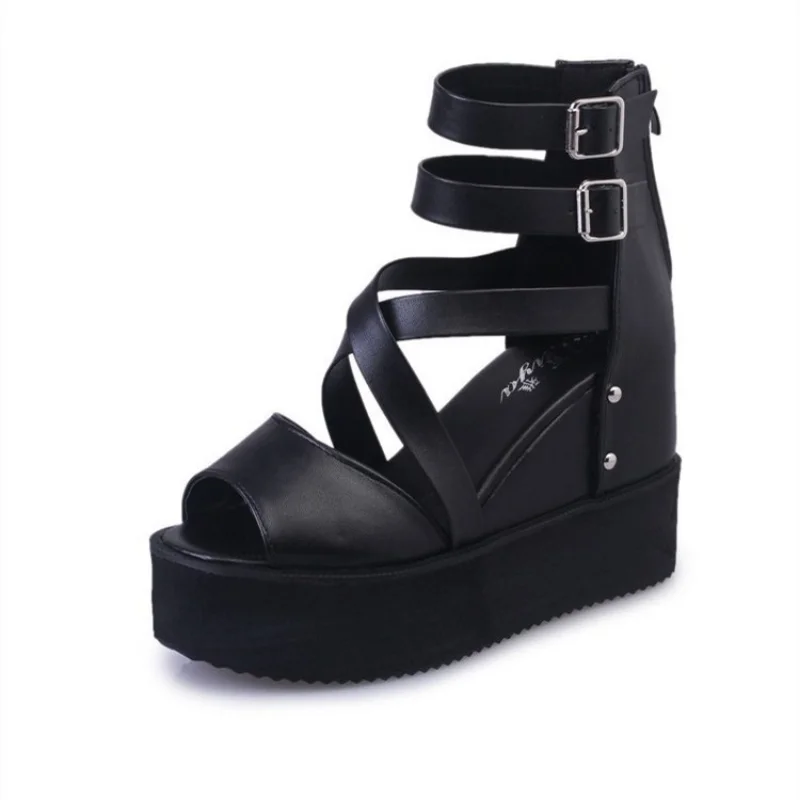 

Sandals Women's 2023 Summer Casual High Top Sandals Women's Wedge Zipper Hollow Sandals Thick Sole Slope Heels Women's Shoes