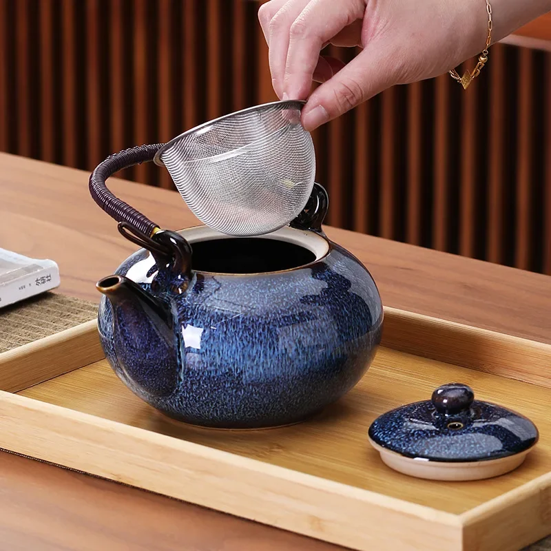 Large Capacity Teapot Tea Set Household Japanese Simple Kungfu Tea Set 1 Pot 6 Cups Glazed Ceramic Tea Set Teapot Teacup
