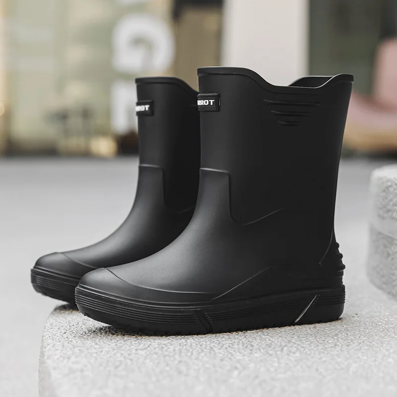 Men Rain Boots Mid-calf Boots PVC Waterproof Work Shoes Non-slip Rubber Rain Shoe Men Outdoor Fishing Boot Women Platform Boots