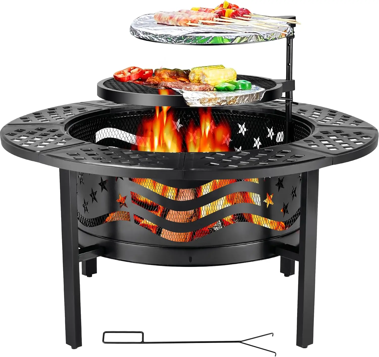 Steel Fire Pit Outdoor Garden BBQ for 3-5 People Powder Coated Finish Meat Cooking Wood Burning Camp Stove