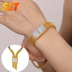 Luxury Necklace Bracelet Set for Women Stainless Steel Chain Vintage CZ Jewelry Party Accessories