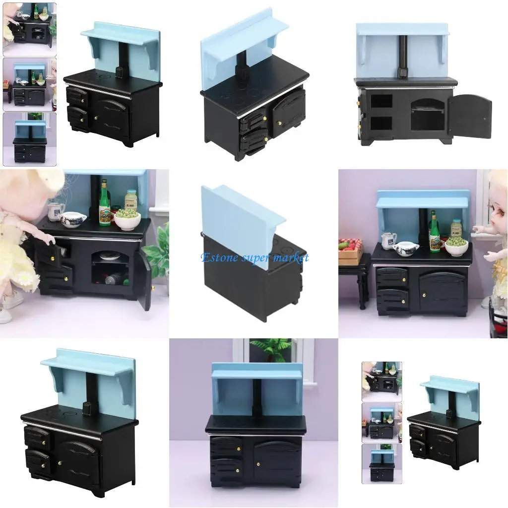 

090B Detailed 1/12 Scale Miniature Stove Model Cupboard for Dollhouses Enthusiasts and Collector with Realistic Design