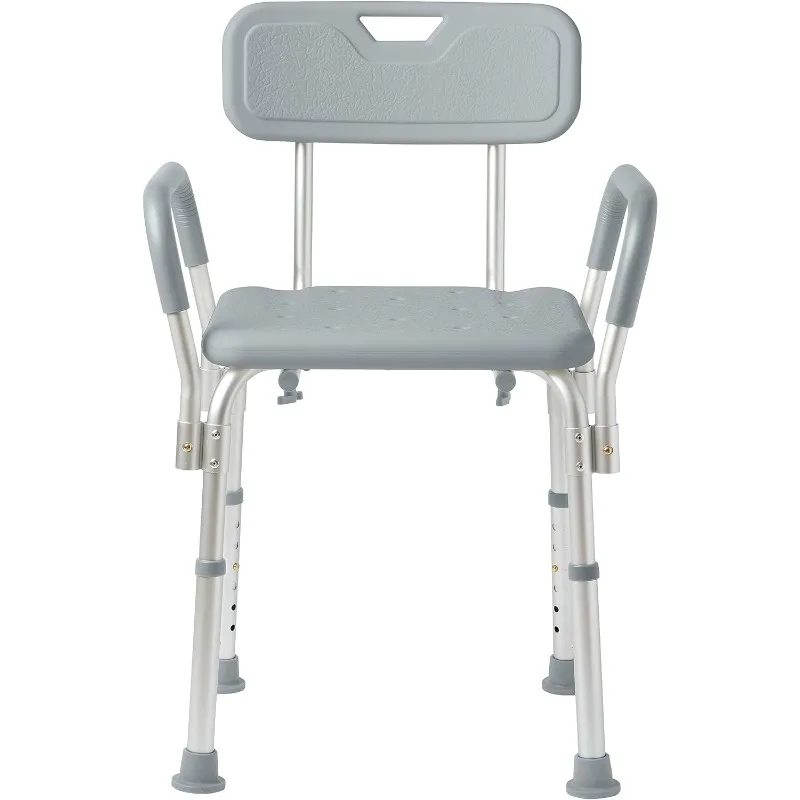 

Shower Chair with Back and Padded Arms, Bath Seat with Removable Back, Supports up to 350 lbs, Gray