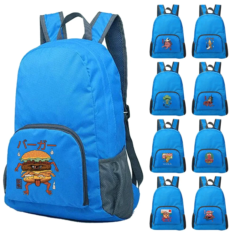 Unisex Lightweight Outdoor Sport Backpack Cute Monster Print Portable Foldable Outdoor Camping Hiking Travel Daypack Women Bags