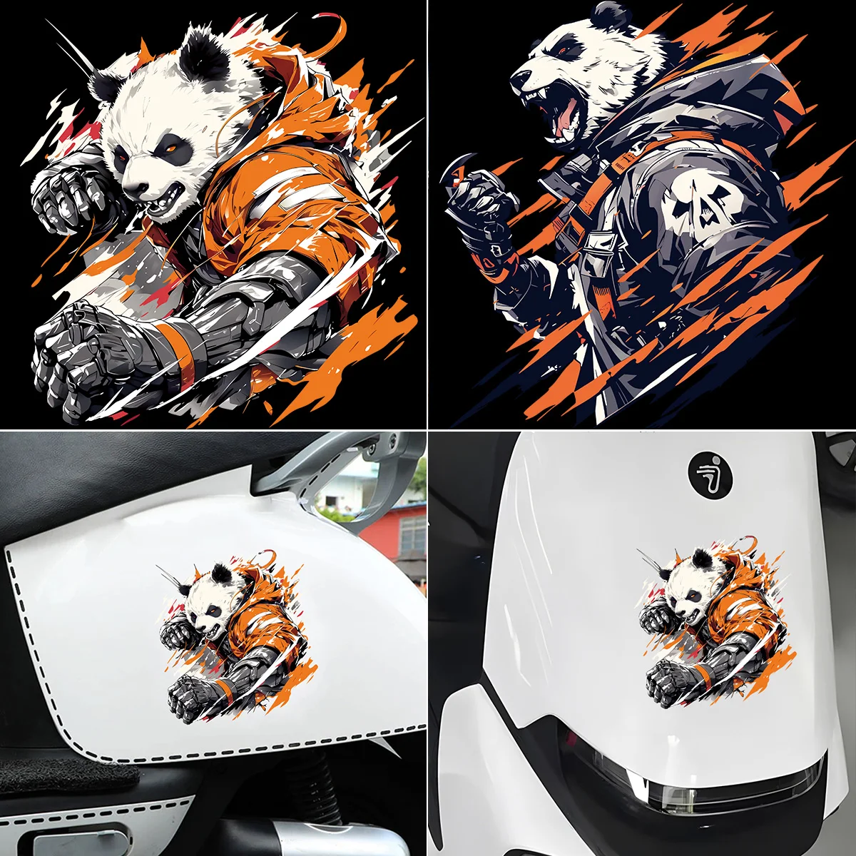 Krieger Panda Aufkleber Vinyl Reflektierende Helm Roller Auto Motorrad Kopf Zubehör Dekoration Körper Aufkleber