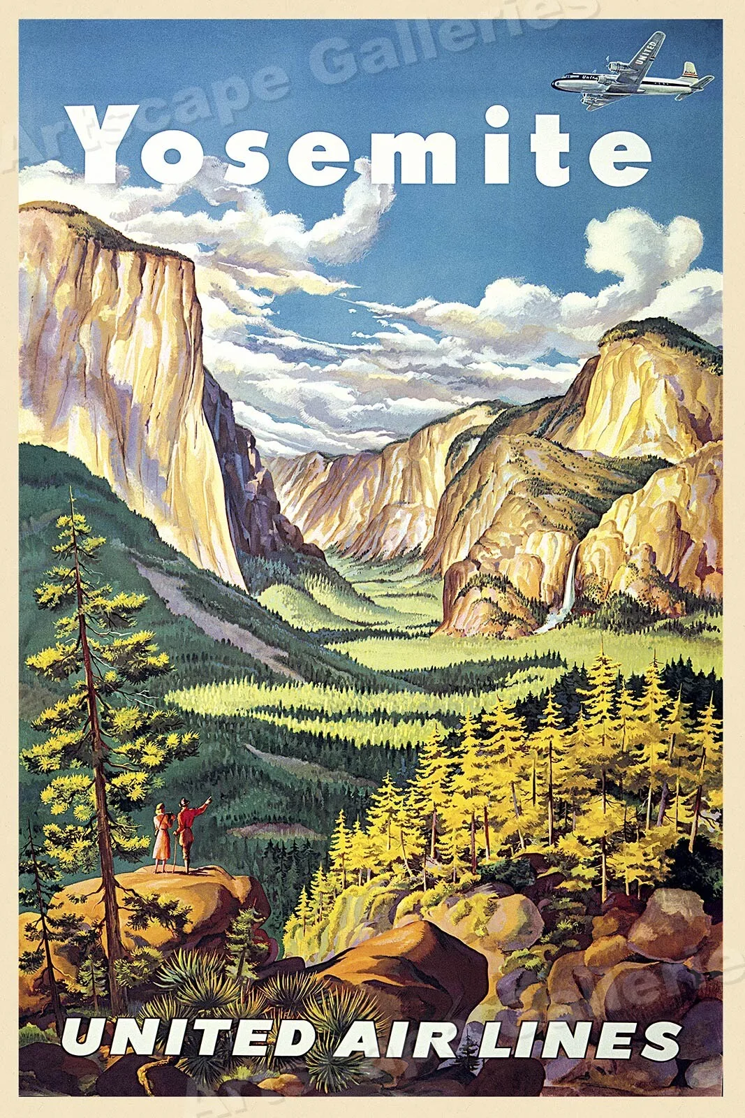 1940s Visit Yosemite - Vintage Style Air Travel Poster Wall Painting Home Decor
