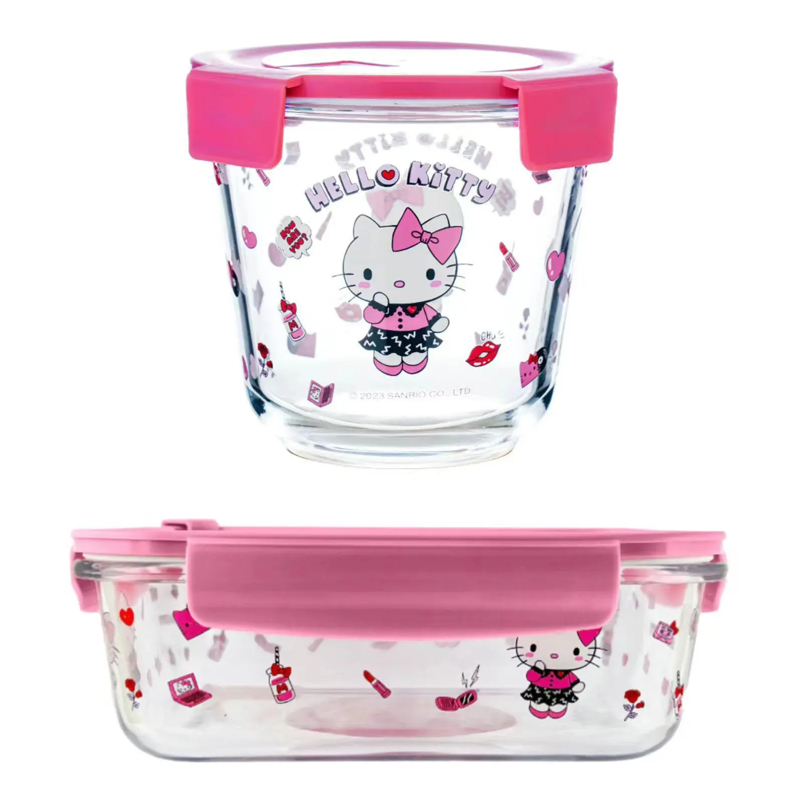 Sanrio cartoon kuromi Hello kittyCinnamoroll anime glass lunch box heat-resistant crisper lunch box cute with lid microwave safe