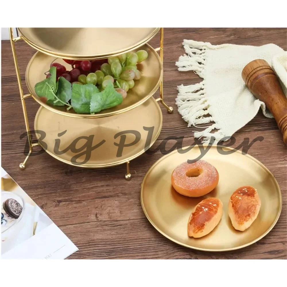 Versatile European Gold Fruit Tray - 3 Layer Cake Snack Display Shelf For Room Party Decoration