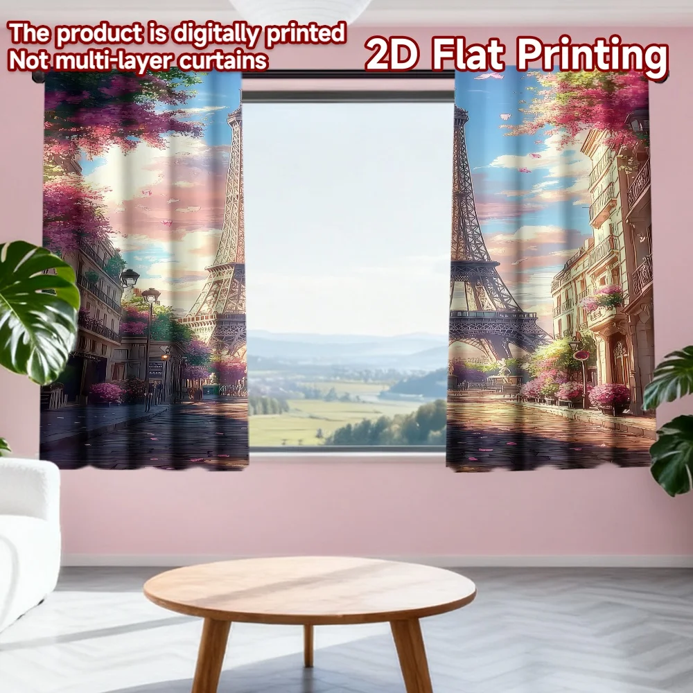 

2D flat printing 2pcs Curtain Springtime in Paris(1) Digital Printed Polyester Drapes Family Party for Indoor Celebrations