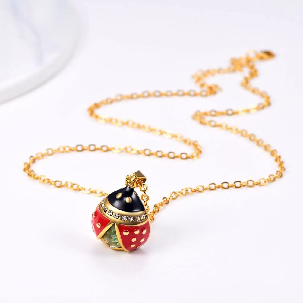 PROSTEEL Cute Red Ladybug Delicate Pendant Chain 14K Gold Plated Necklace Gift for Girlfriend Women PSP3328J