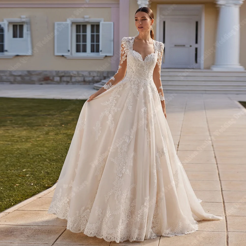 

2025 Charming A-Line Women Wedding Dresses Lace Flower Printing Princess Bride Gowns Formal Banquet Vestidos De Novia Customized