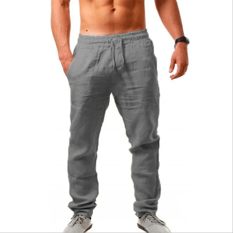 Lente/zomer nieuwe 9-kleuren heren effen kleur katoen linnen broek herfst streetwear mode casual effen kleur losse broek