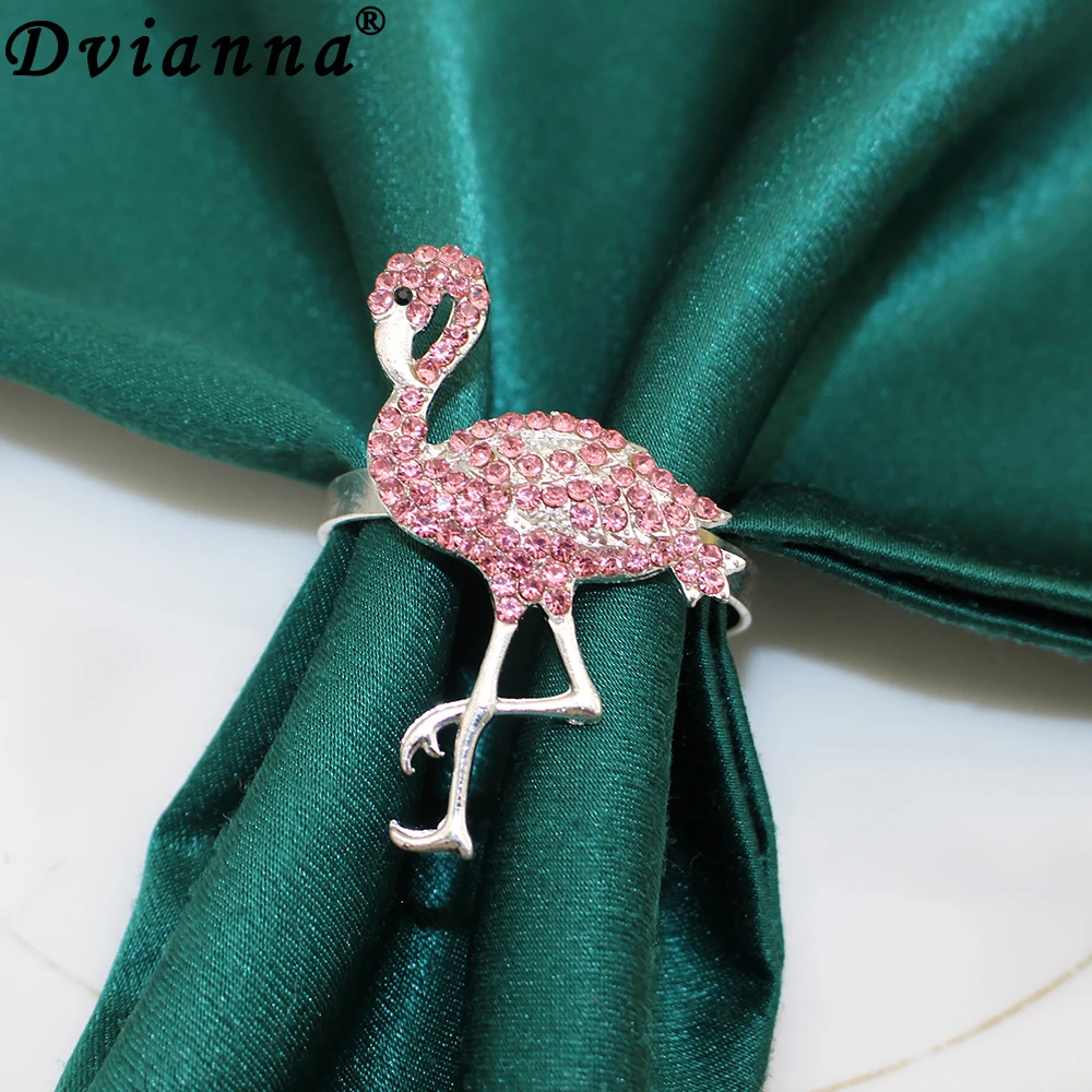 6Pcs Flamingo Napkin Rings Pink Rhinestone Napkin Holder Dining Table Setting Decoration for Wedding Christmas Party Banquet