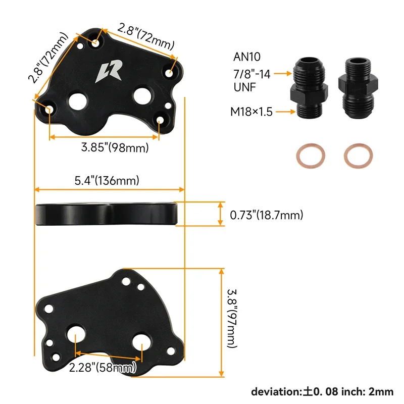 For BMW Mini Cooper S AN10 Oil Cooler Filter Adapter Plate Supercharger R50 R52 R53 1.6L Engine Turbo 2002-2006 Aluminum Black