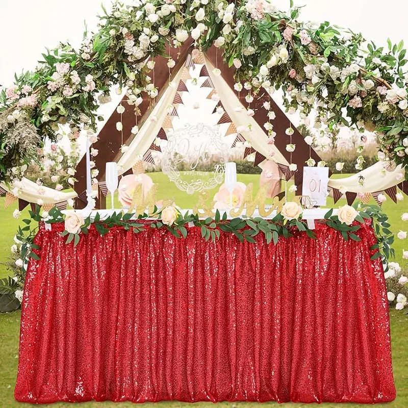 Sequin Table Skirt for Round/Rectangle/Square Table for Birthday Party Wedding Christmas Silvery Table Skirting