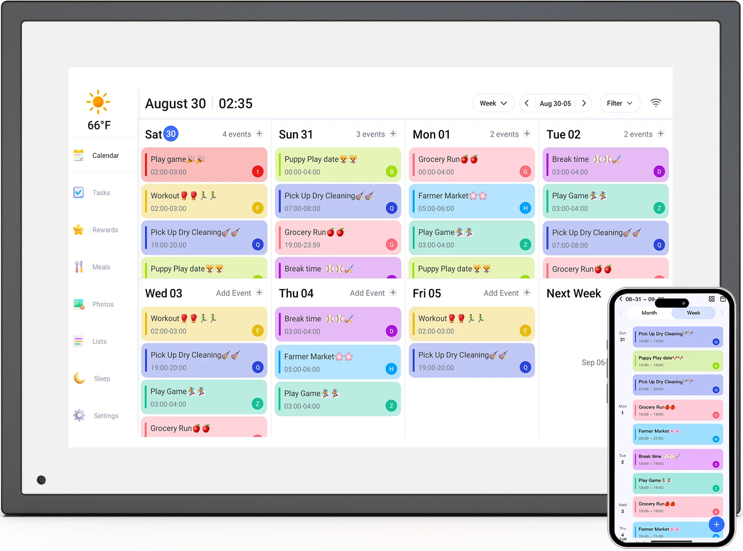 

10.1 Inch Smart Digital Calendar Planner & Chore Chart, IPS HD Touch Screen Display for Family Schedules,