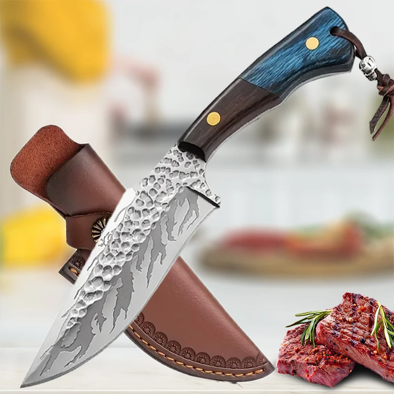 Handmade Kitchen Boning Knife Meat Cleaver Vegetable Fruit Cutting Utility Knife Stainless Steel Kitchen Knives Wooden Handle