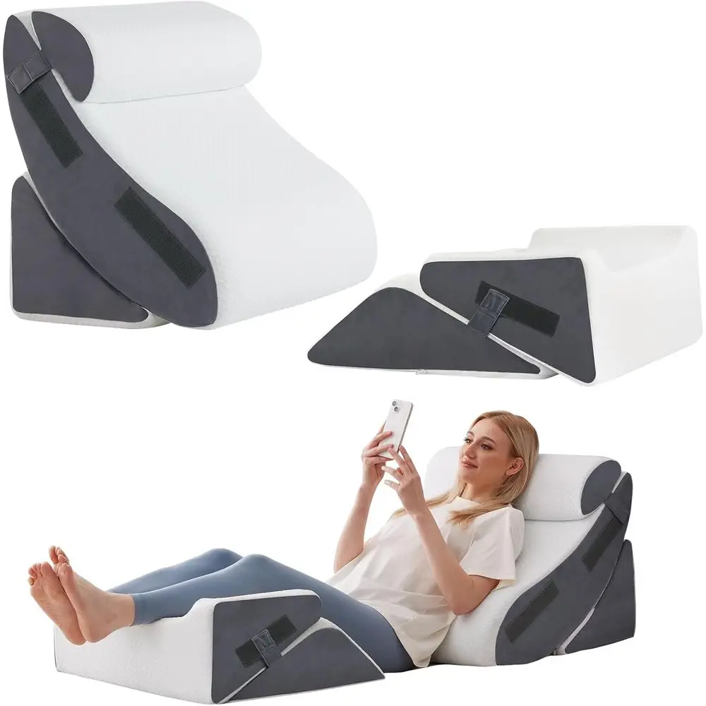 

Orthopedic Wedge Pillow Set for Acid Reflux Relief, Sleep, Back Support, Adjustable Bed Sitting Pillow, White/Grey