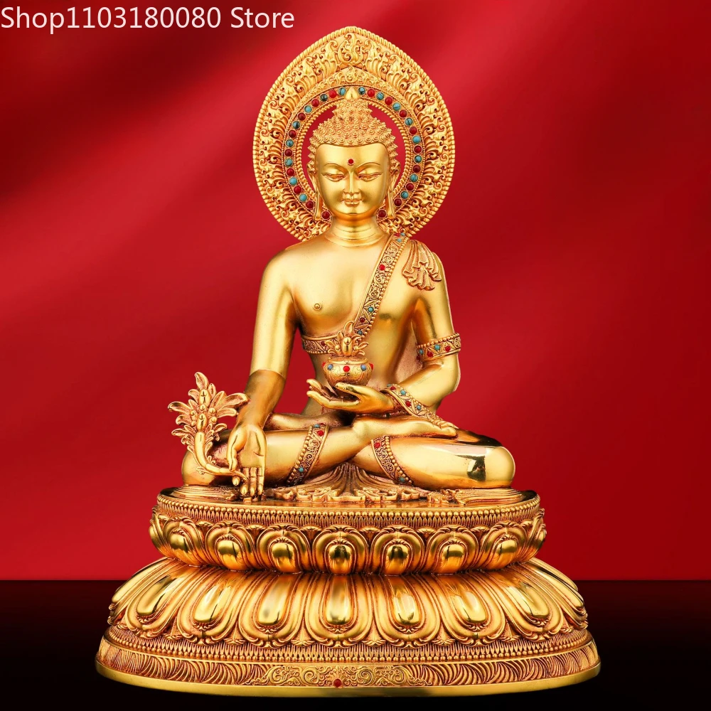 23cm Copper gilt Shakyamuni Medicine Buddha Amitabha Buddha statue Tibet buddhism sculpture Temple home decor Large size