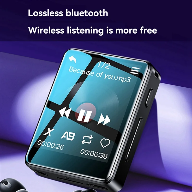 Mini MP3 Player Bluetooth 5.0 Hifi Music & Video Player With Full Touch Screen, Built-In Speaker, FM Radio