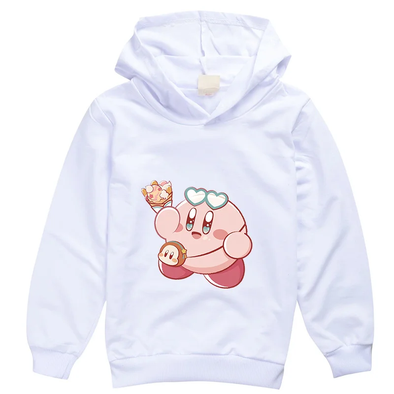 Kirby Anime Hoodie with Hat Girls Boys Cartoon Printed Cute Hooded Sweatshirt Kids Thin Breathable Long Sleeve Shirt Clothing