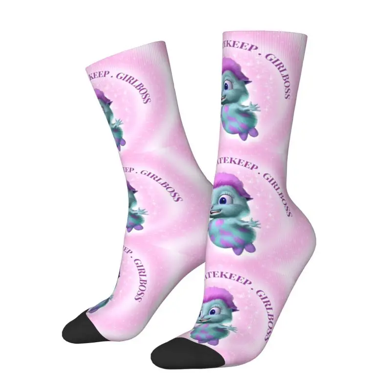 Cartoon Bibble Beliefs Mens Crew Socks Unisex Novelty 3D Printed Gaslight Gatekeep Girlboss Dress Socks