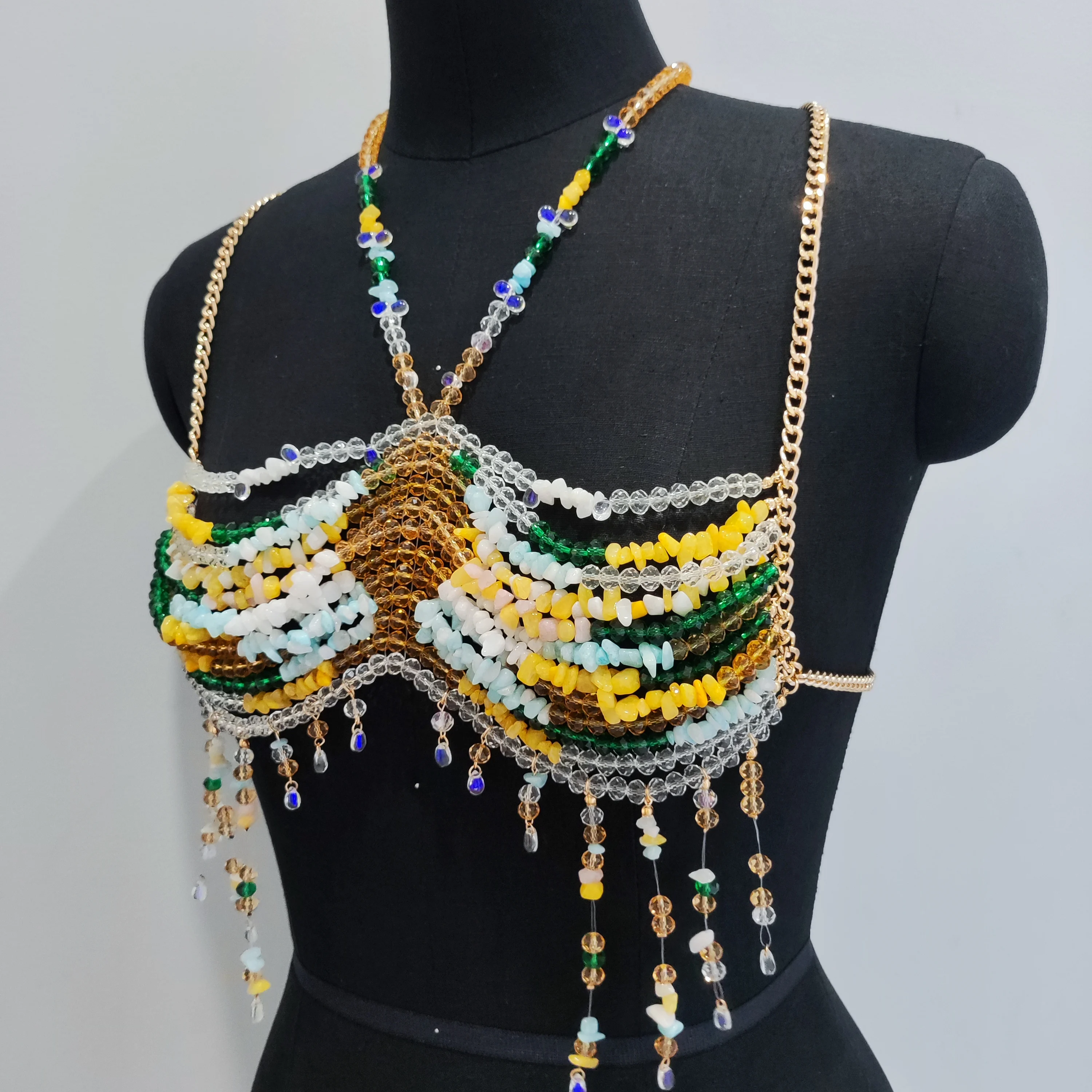 2024 Summer Stylish Beaded Bra For Women Fashionable And Popular Stone Crystal Body Chains Lady\'s Sexy Cool Top Summer Holiday